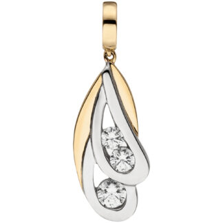 Anhänger "Gold-Tropfen" bicolor 375 Gelbgold mit Zirkonia