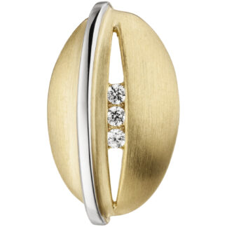 Anhänger oval 375 Gelb-/Weißgold mit 3 Zirkonia weiß