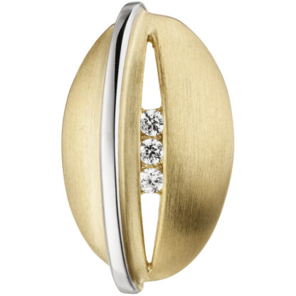 Anhänger oval 375 Gelb-/Weißgold mit 3 Zirkonia weiß