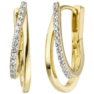 Creolen bicolor 375 Gelbgold mit 26 Zirkonia weiß