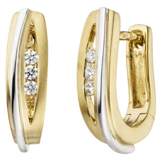Creolen bicolor 375 Weiß-/Gelbgold mit 6 Zirkonia weiß