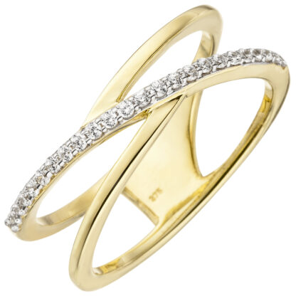Ring 2-reihig 375 Gelbgold mit 24 Zirkonia weiß