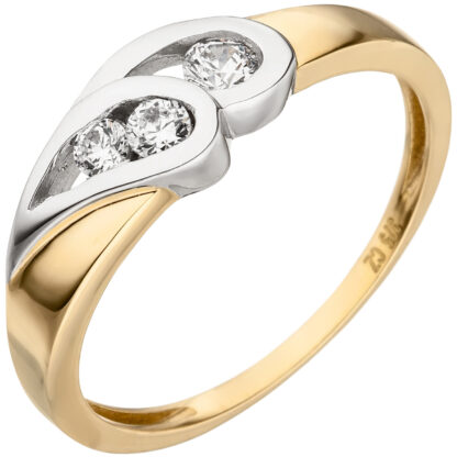 Ring "Gold-Tropfen" bicolor 375 Gelbgold mit Zirkonia weiß