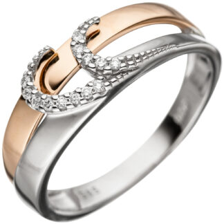 Ring 585 Weiß-/Rotgold mit Brillanten geschwungen abstrakt