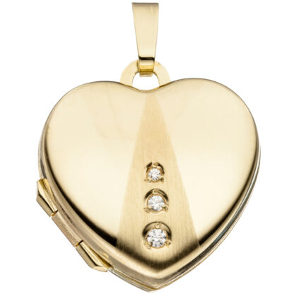 Medaillon "Herz" 333 Gelbgold/teilmattiert mit 3 Zirkonia weiß