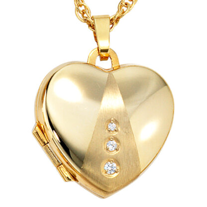 Medaillon "Herz" 333 Gelbgold/teilmattiert mit 3 Zirkonia weiß – Bild 6