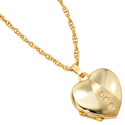 Medaillon "Herz" 333 Gelbgold/teilmattiert mit 3 Zirkonia weiß – Bild 2