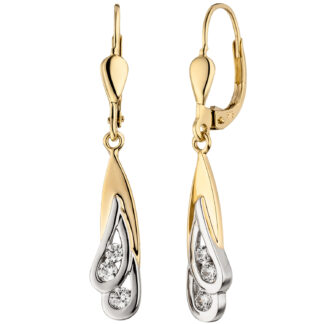 Boutons "Gold-Tropfen" bicolor 375 Gelbgold mit Zirkonia