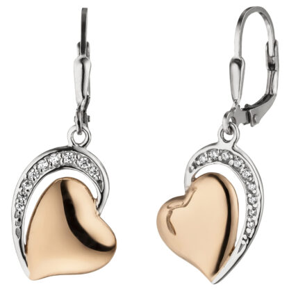 Boutons "Herz" 925 Silber/teilrotvergoldet mit 18 Zirkonia weiß