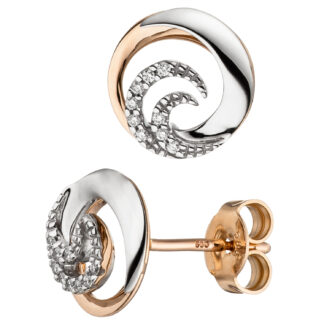 Ohrstecker 585 Weiß-/Rotgold mit Brillanten rund Wirbel-Optik
