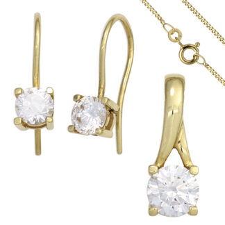 Schmuck-Set 333 Gelbgold mit Zirkonia Ohrhaken, Anhänger, Kette 45 cm