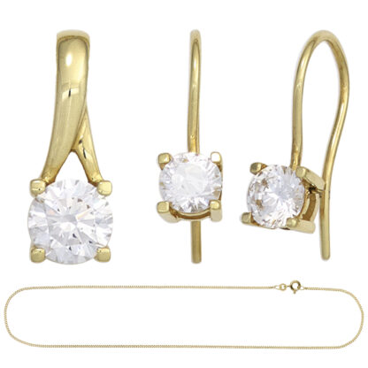 Schmuck-Set 333 Gelbgold mit Zirkonia Ohrhaken, Anhänger, Kette 45 cm – Bild 4