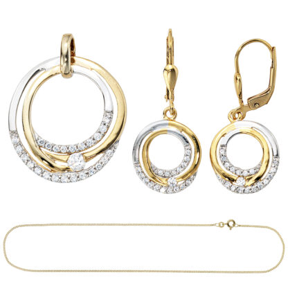 Schmuck-Set 333 Gelbgold mit Zirkonia Boutons, Anhänger, Kette 42 cm kreisförmig – Bild 4