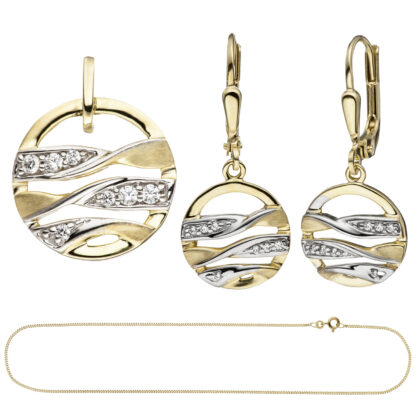Schmuck-Set 333 Gelbgold mit Zirkonia rund abstrakt Boutons, Anhänger, Kette 42 cm – Bild 4