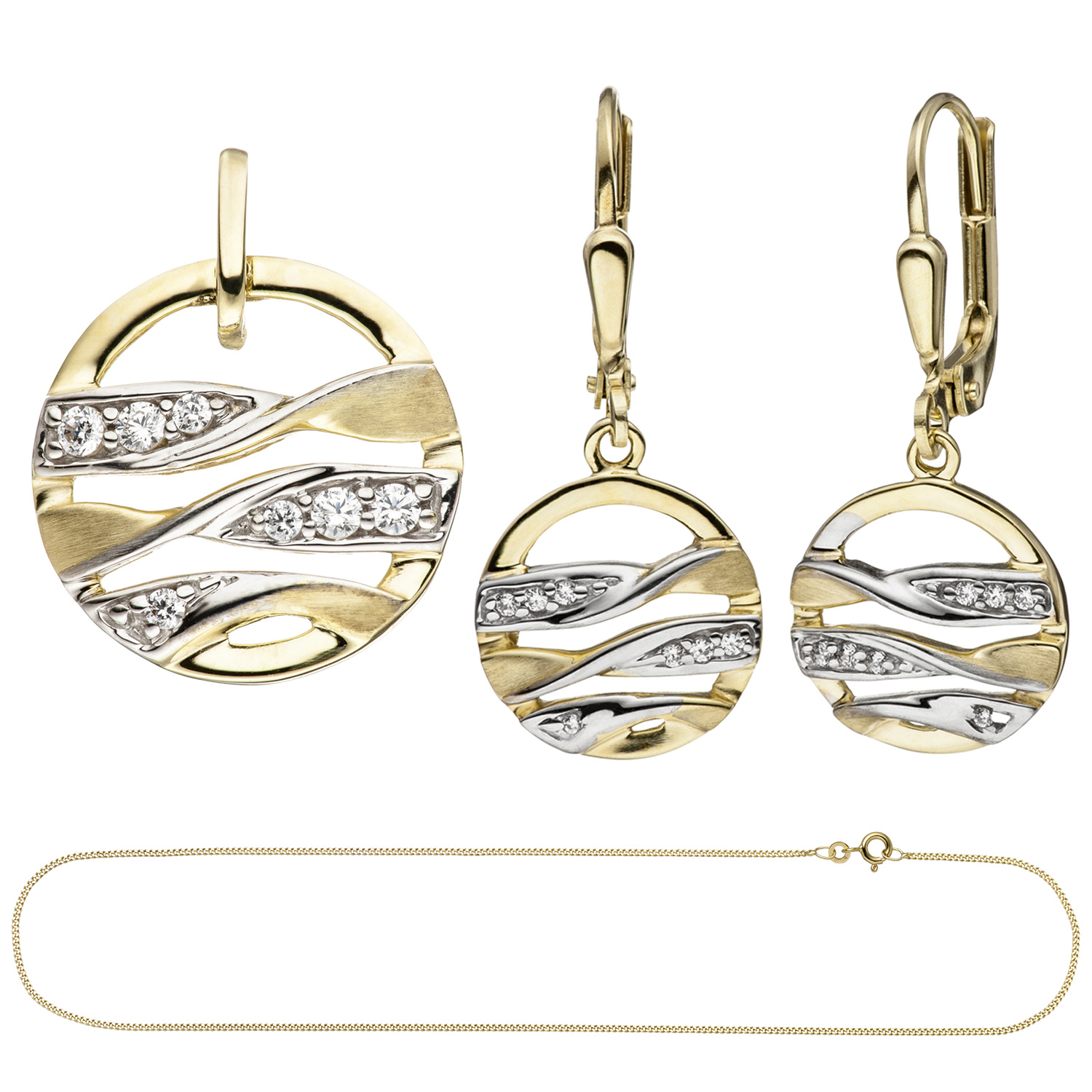 Schmuck-Set 333 Gelbgold mit Zirkonia rund abstrakt Boutons, Anhänger, Kette  45 cm - Marinas Schmuckwelt | Ketten mit Anhänger