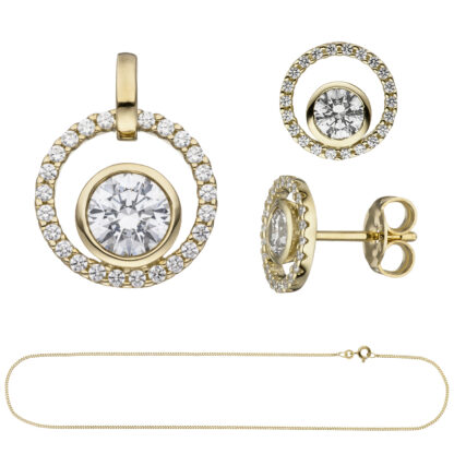 Schmuck-Set: Ohrstecker, Anhänger und Panzerkette 333 Gelbgold mit Zirkonia 42 cm – Bild 4