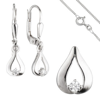 Schmuck-Set "Tropfen" 333 Weißgold mit Zirkonia Boutons, Anhänger, Kette 45 cm