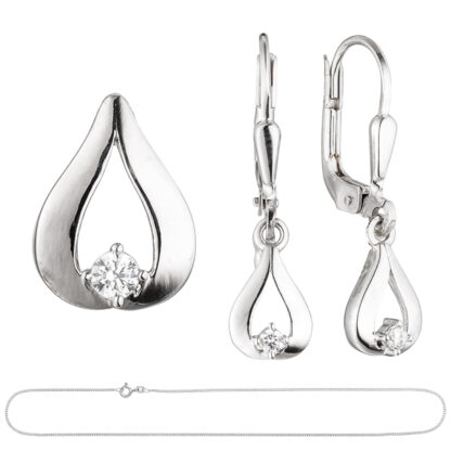 Schmuck-Set "Tropfen" 333 Weißgold mit Zirkonia Boutons, Anhänger, Kette 45 cm – Bild 4
