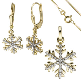 Schmuck-Set "Schneeflocke": Boutons, Anhänger und Panzerkette 333 Gelbgold 42 cm