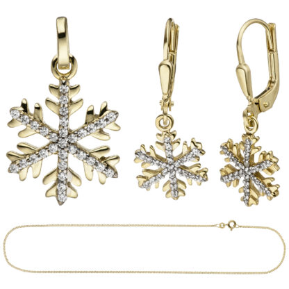 Schmuck-Set "Schneeflocke": Boutons, Anhänger und Panzerkette 333 Gelbgold 42 cm – Bild 4