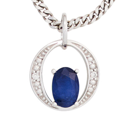 Anhänger oval 585 Weißgold mit Blue Saphir und Brillanten – Bild 4