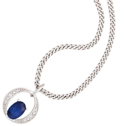 Anhänger oval 585 Weißgold mit Blue Saphir und Brillanten – Bild 2