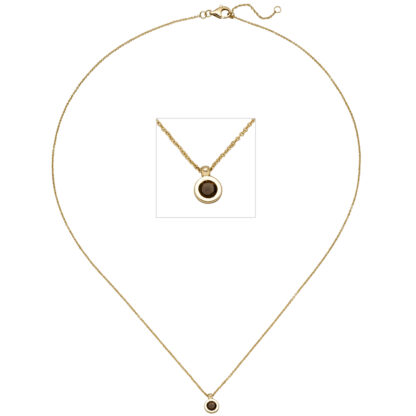 Collier/Ankerkette 585 Gelbgold mit Rauchquarz rund