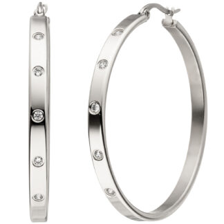 Creolen Edelstahl mit 10 Zirkonia weiß