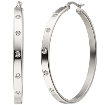 Creolen Edelstahl mit 10 Zirkonia weiß