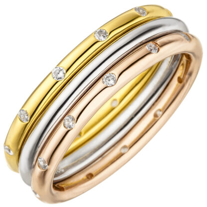 Ring dreiteilig tricolor 925 Silber mit Zirkonia weiß