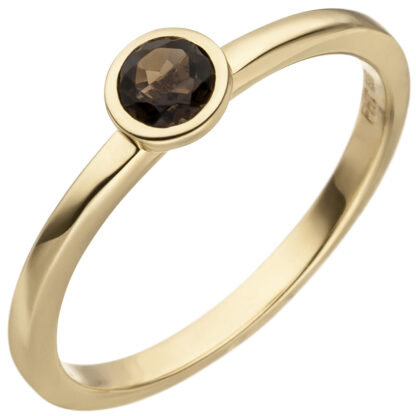 Ring 585 Gelbgold mit Rauchquarz rund