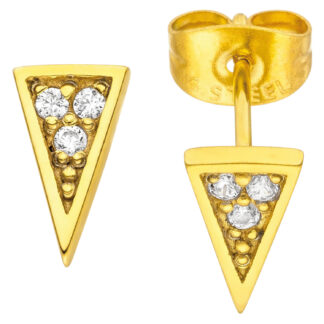 Ohrstecker "Dreieck" Edelstahl/ PVD goldfarben mit 6 Kristallen