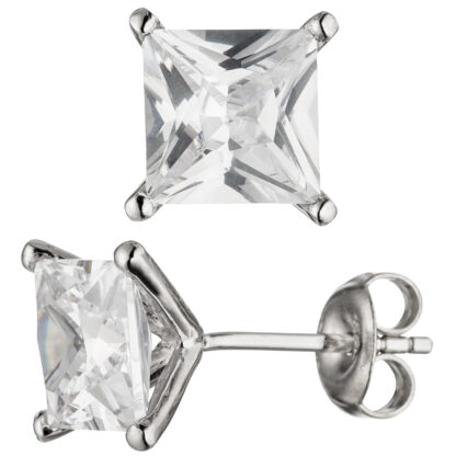 Ohrstecker quadratisch 925 Silber mit Zirkonia weiß