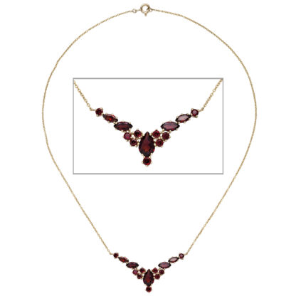 Collier 333 Gelbgold mit 14 Granat Edelsteinen rot