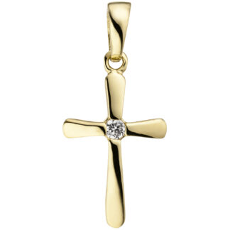 Anhänger "Kreuz" 375 Gelbgold mit Zirkonia weiß
