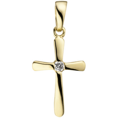 Anhänger "Kreuz" 375 Gelbgold mit Zirkonia weiß