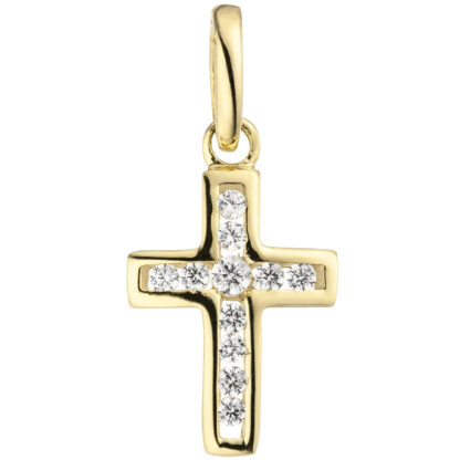 Anhänger "Kreuz" 375 Gelbgold mit 11 Zirkonia weiß