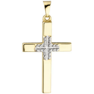 Anhänger "Kreuz" 375 Gelbgold bicolor mit Dekor