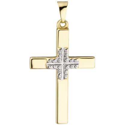 Anhänger "Kreuz" 375 Gelbgold bicolor mit Dekor