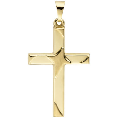Anhänger "Kreuz" 375 Gelbgold/teilmattiert