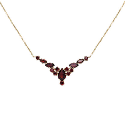 Collier 333 Gelbgold mit 14 Granat Edelsteinen rot – Bild 2