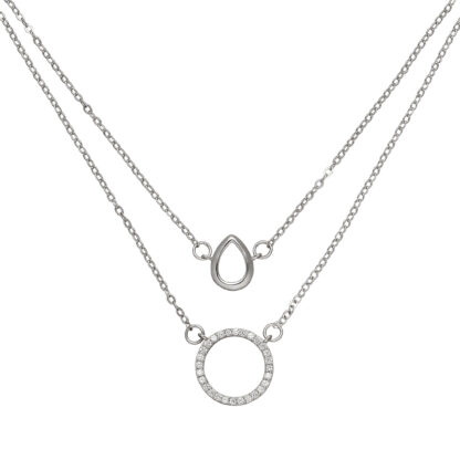 Collier/Ankerkette mit Anhängern rund und Tropfenform 925 Silber mit Zirkonia – Bild 2