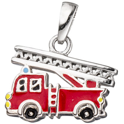 Kinder Anhänger "Feuerwehrauto" 925 Silber rot/bunt Lack
