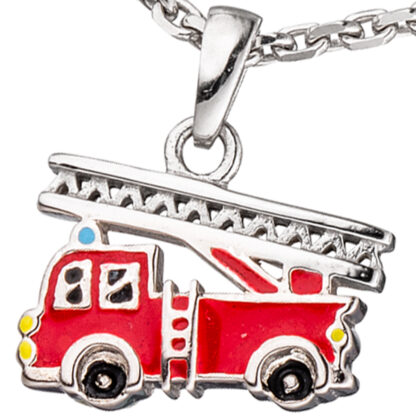 Kinder Anhänger "Feuerwehrauto" 925 Silber rot/bunt Lack – Bild 2