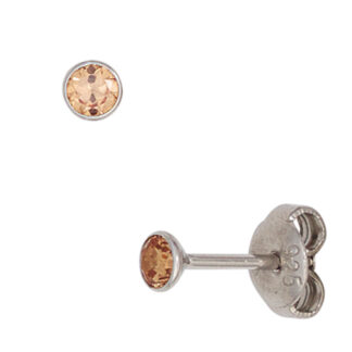 Ohrstecker rund 925 Silber mit Zirkonia champagnerfarben ca. 3,4 mm