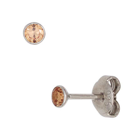 Ohrstecker rund 925 Silber mit Zirkonia champagnerfarben ca. 3,4 mm