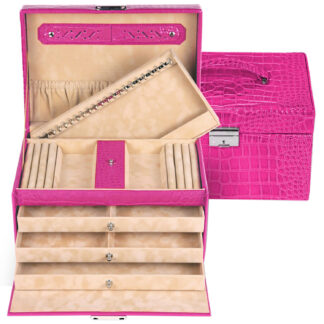 Sacher Schmuckkoffer Leder pink Kroko-Optik