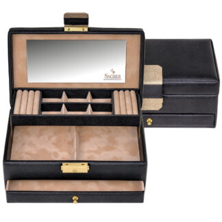 Sacher Schmuckkasten "Saffiano" Lederimitat schwarz/beige