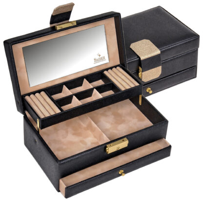 Sacher Schmuckkasten "Saffiano" Lederimitat schwarz/beige – Bild 5
