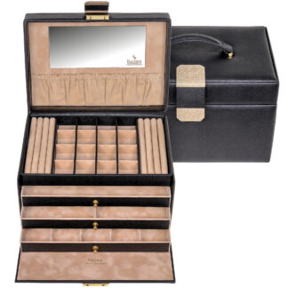 Sacher Schmuckkoffer "Saffiano" Lederimitat schwarz/beige